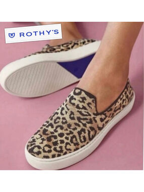 Rothy's The Sneaker Retired Style Leopard Slip on Washable Shoes size 6.5